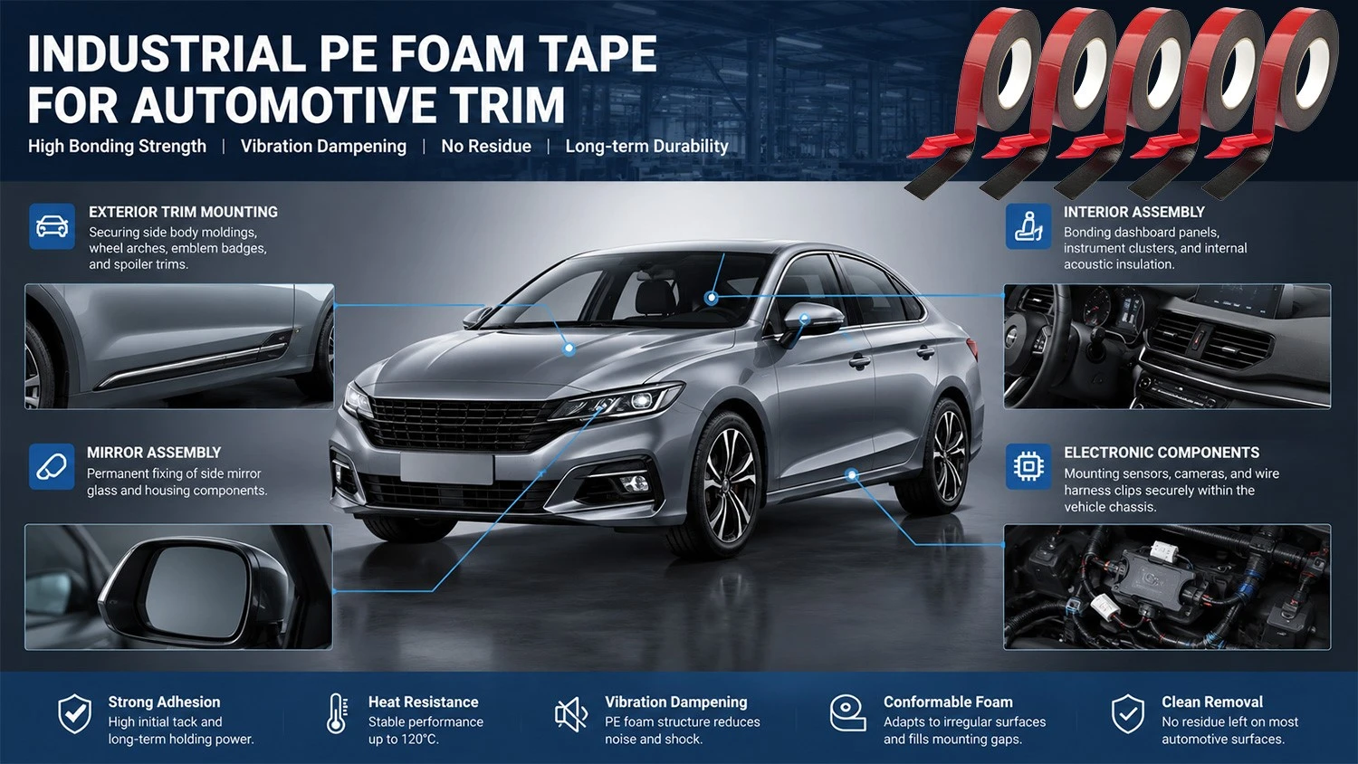 High-bond PE foam mounting tape for auto trim High-bond PE foam mounting tape for auto trim